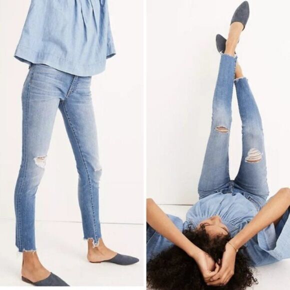 NEW Madewell Mid-rise Skinny ripped Jeans in Frankie‎ Wash, 25P - Picture 1 of 16
